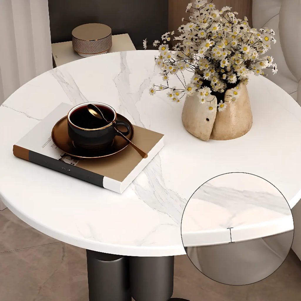 Table d'appoint ronde glamour avec plateau en pierre et piètement abstrait