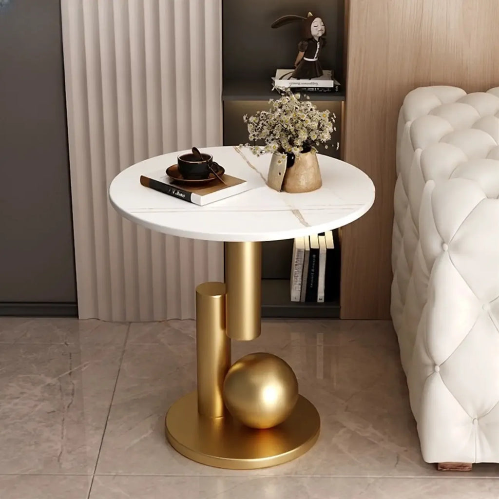 Table d'appoint ronde glamour avec plateau en pierre et piètement abstrait