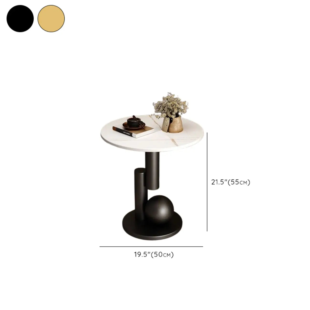 Table d'appoint ronde glamour avec plateau en pierre et piètement abstrait