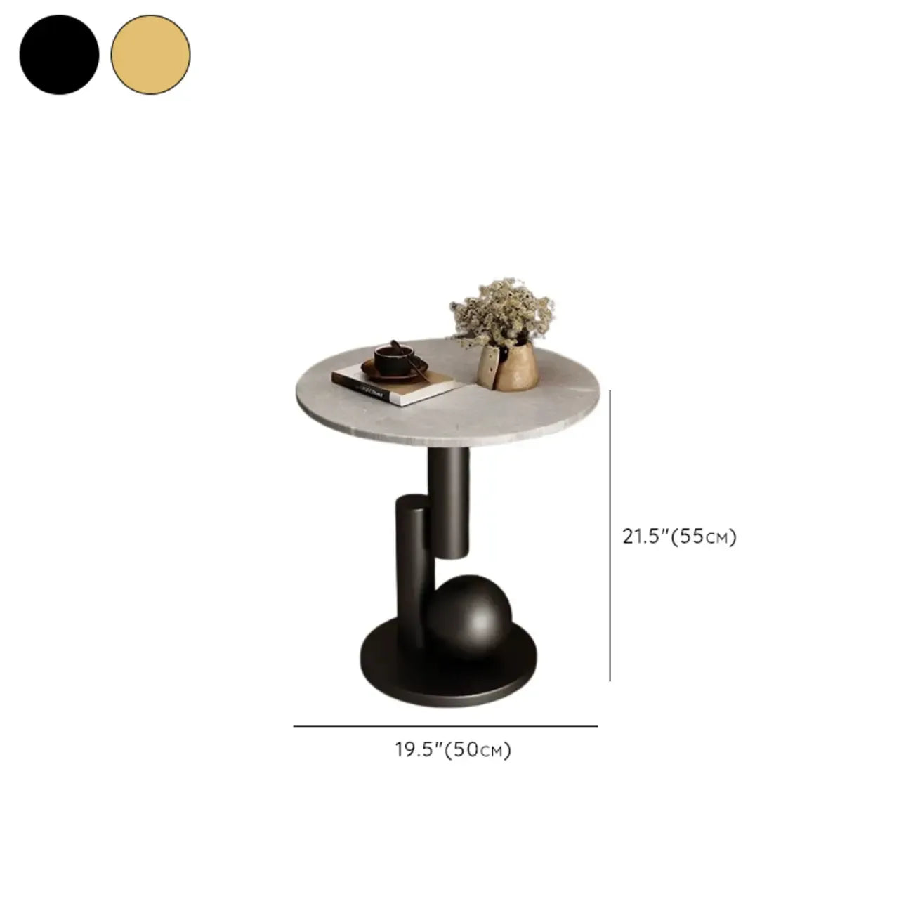 Table d'appoint ronde glamour avec plateau en pierre et piètement abstrait