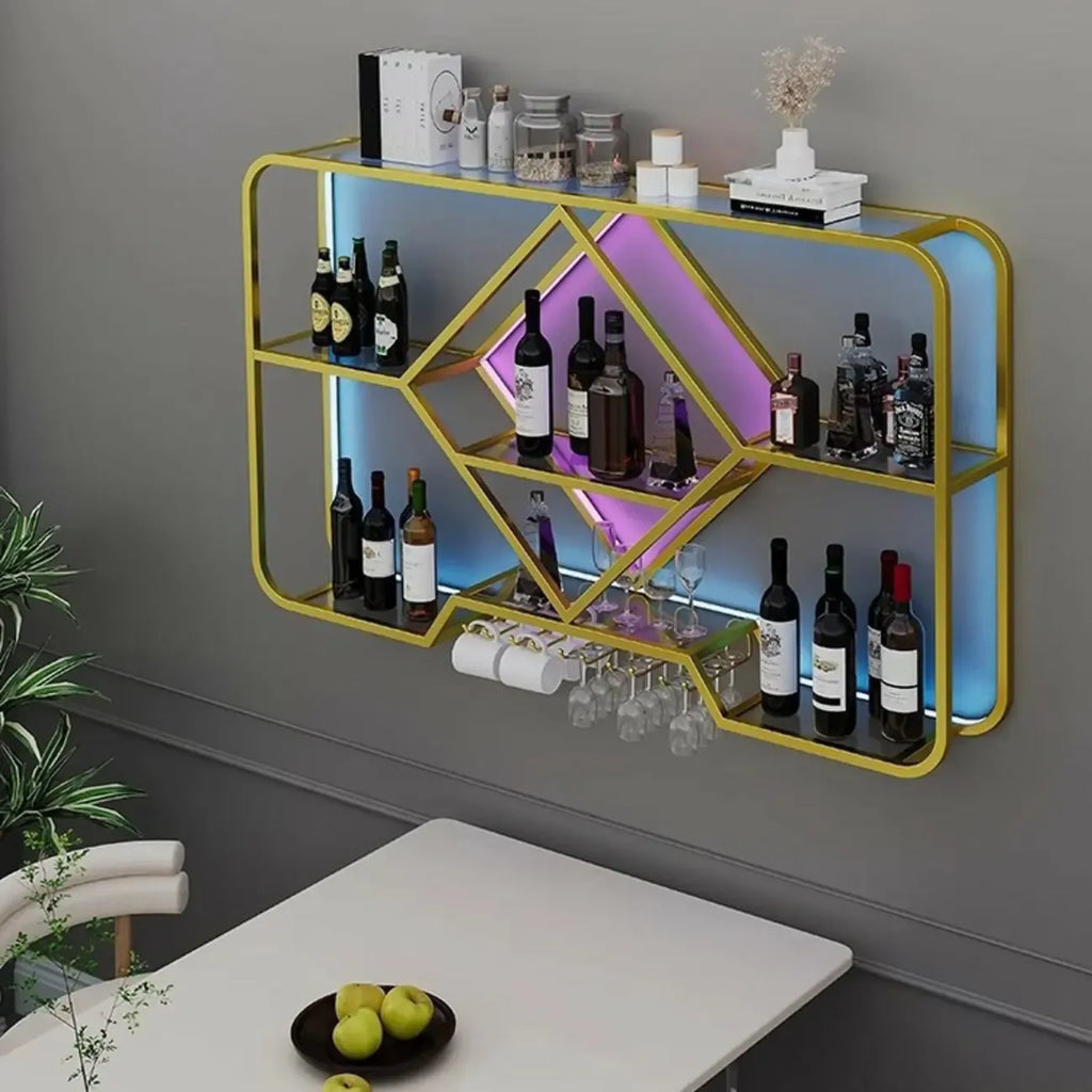 Porte-verres à vin mural en métal doré à motif diamant