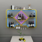 Porte-verres à vin mural en métal doré à motif diamant