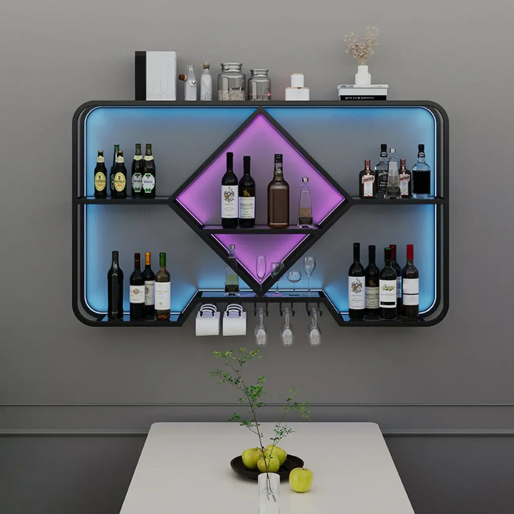 Porte-verres à vin mural en métal doré à motif diamant