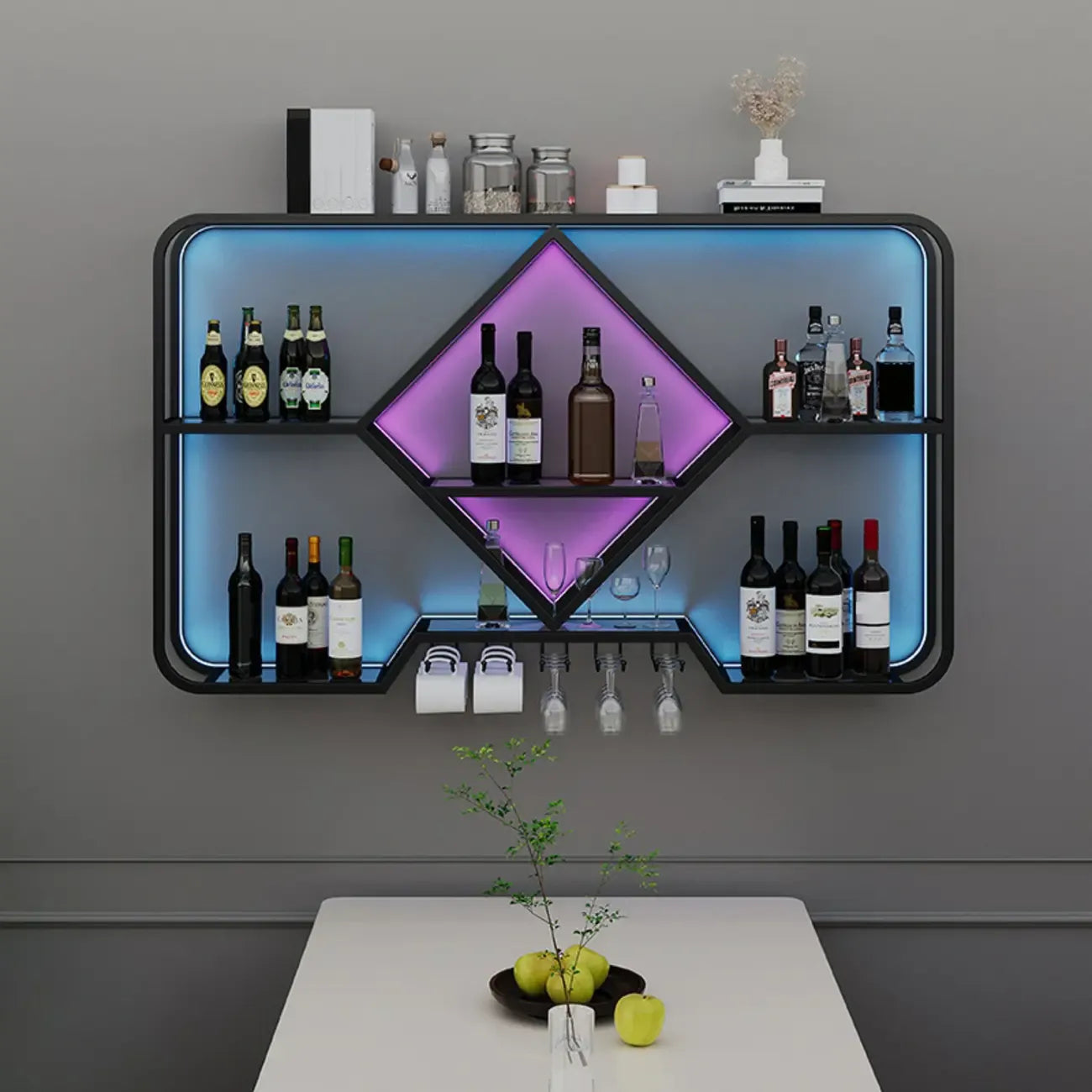 Porte-verres à vin mural en métal doré à motif diamant