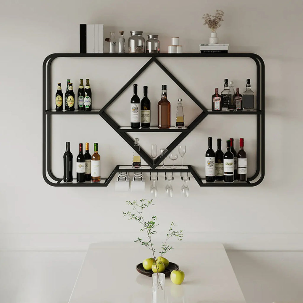 Porte-verres à vin mural en métal doré à motif diamant