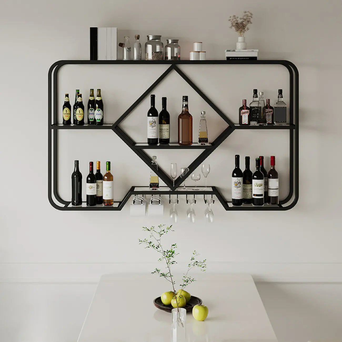 Porte-verres à vin mural en métal doré à motif diamant