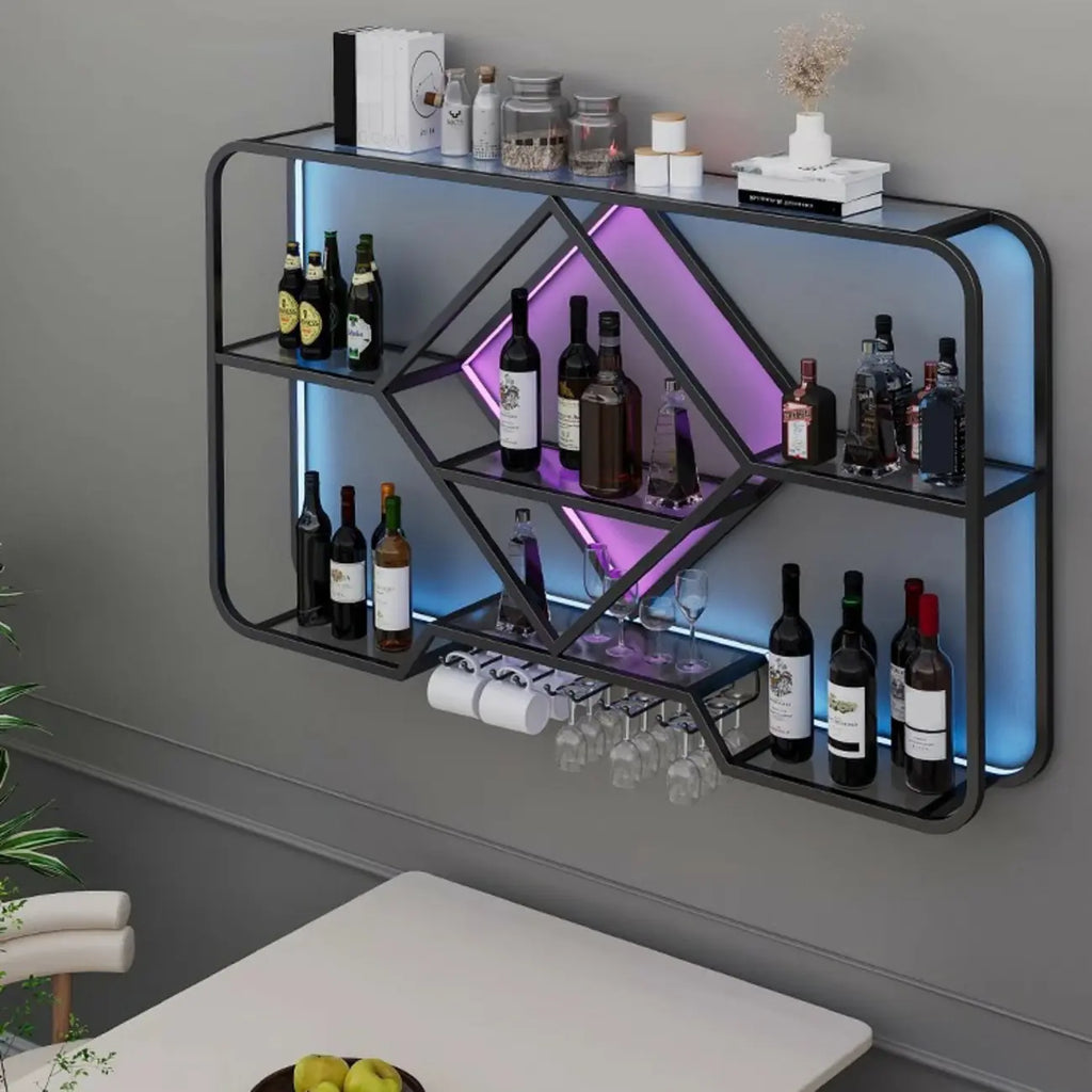 Porte-verres à vin mural en métal doré à motif diamant