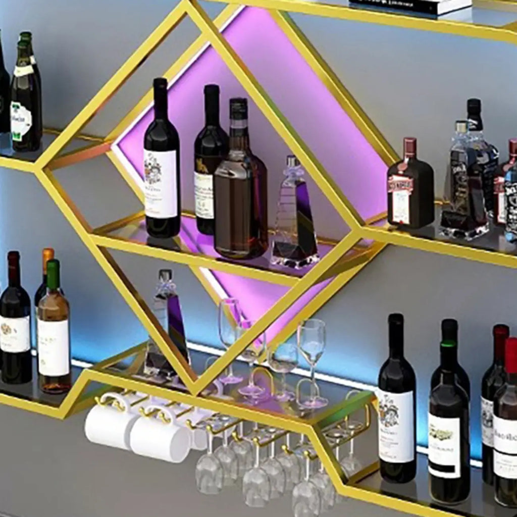Porte-verres à vin mural en métal doré à motif diamant