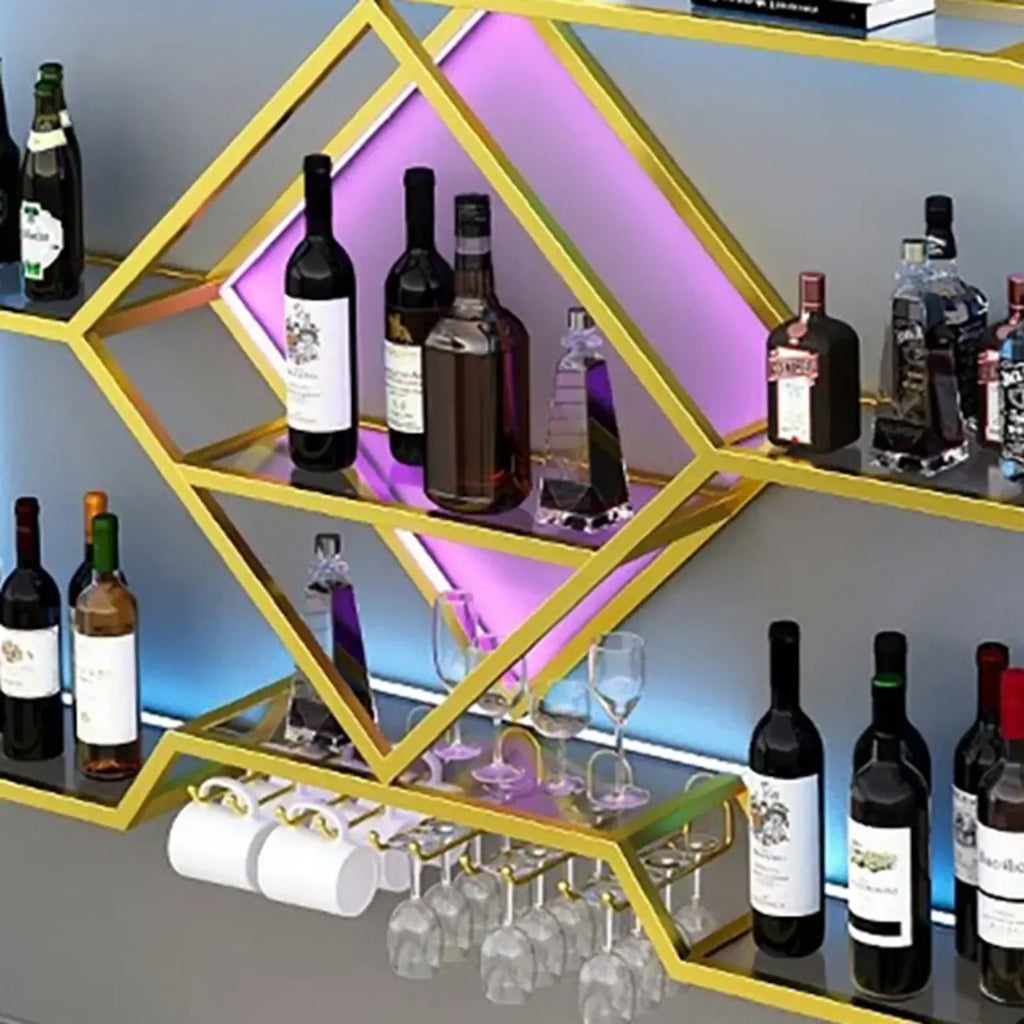 Porte-verres à vin mural en métal doré à motif diamant