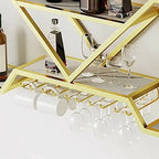 Porte-verres à vin mural en métal doré à motif diamant