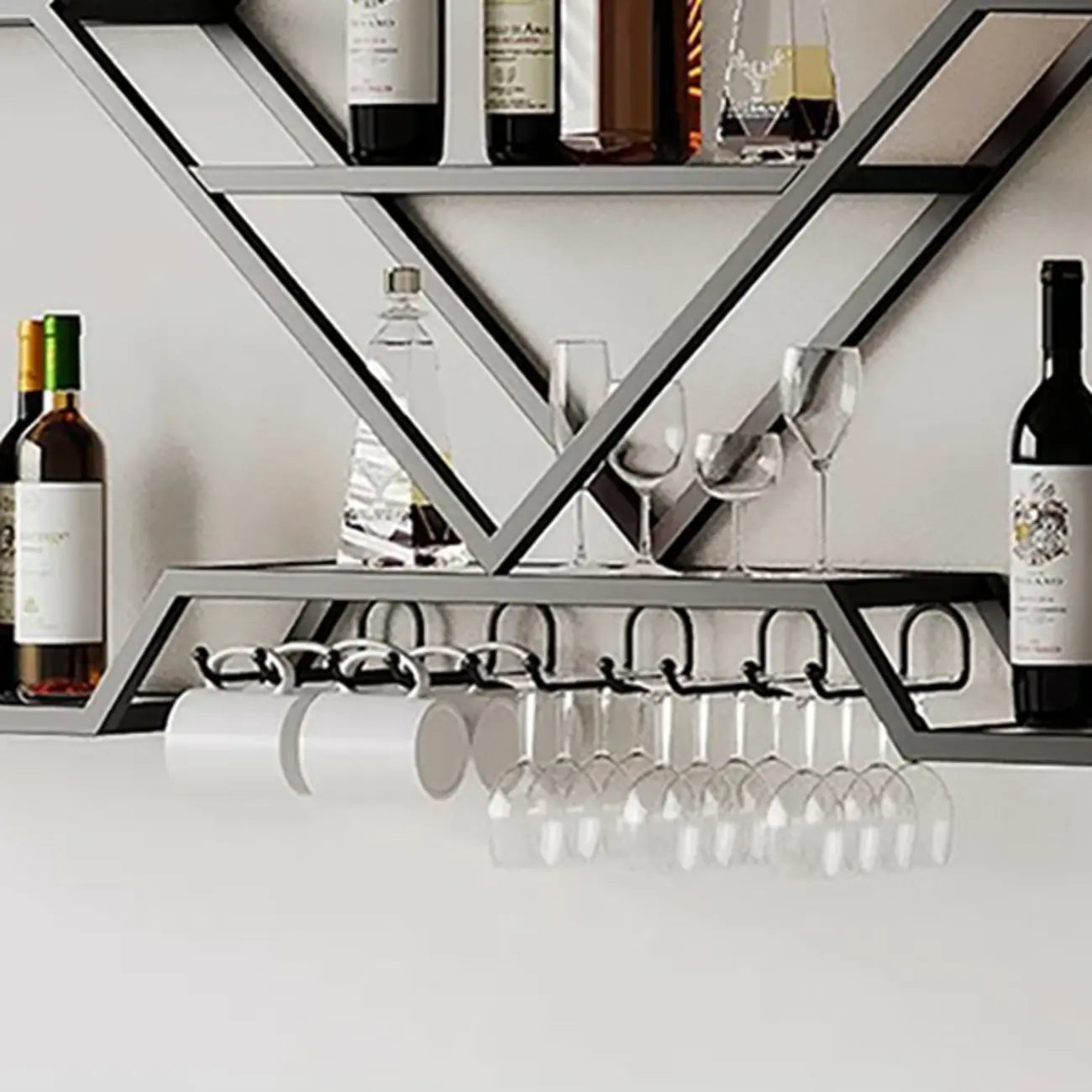 Porte-verres à vin mural en métal doré à motif diamant
