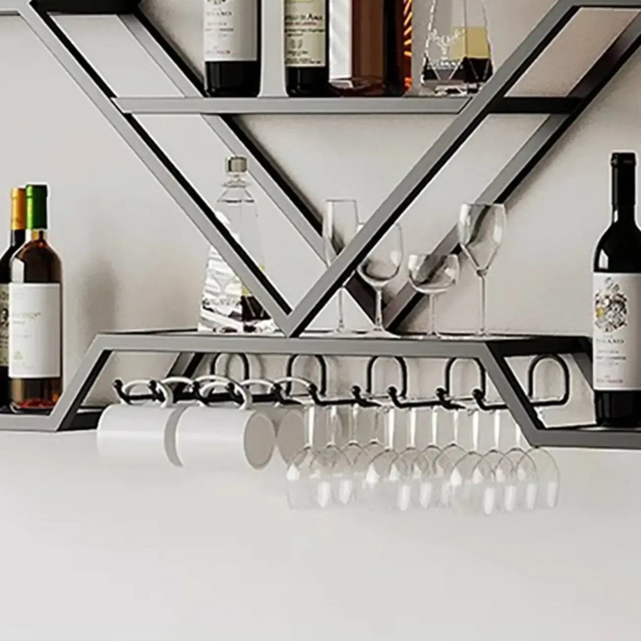 Porte-verres à vin mural en métal doré à motif diamant