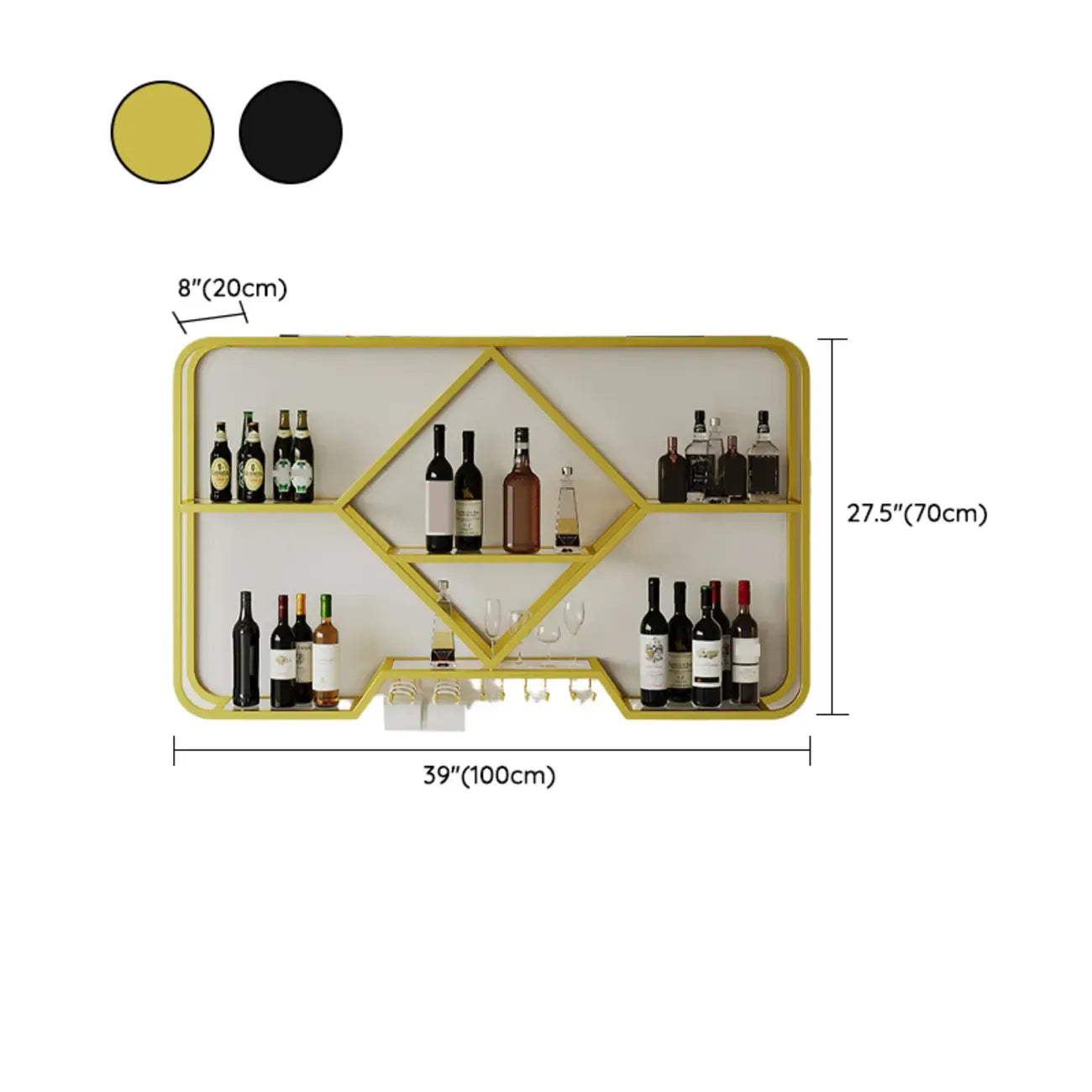 Porte-verres à vin mural en métal doré à motif diamant