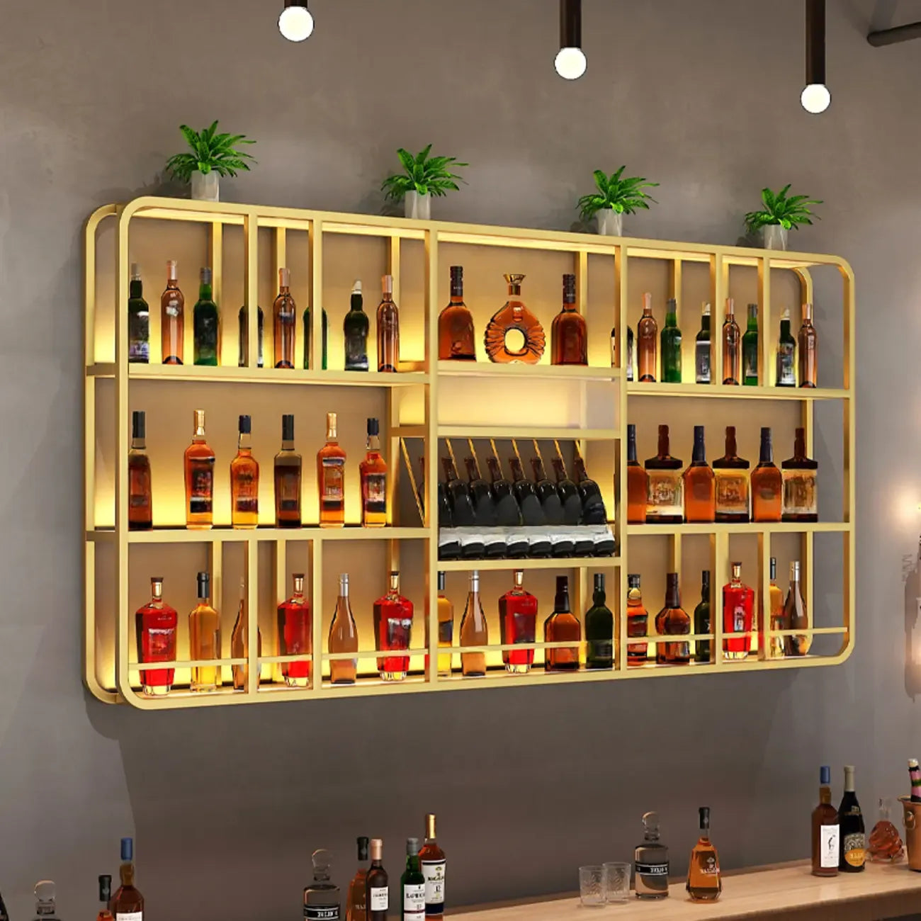 Porte-bouteilles de vin mural ouvert Glam Gold