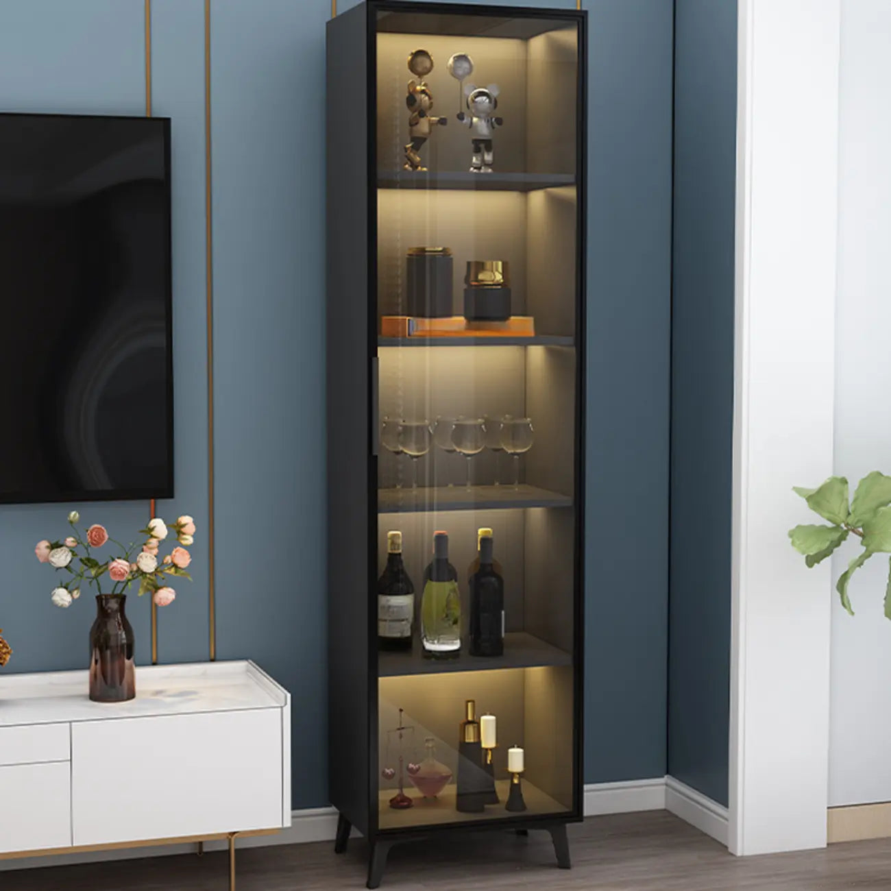 Vitrine compacte autoportante en bois et verre