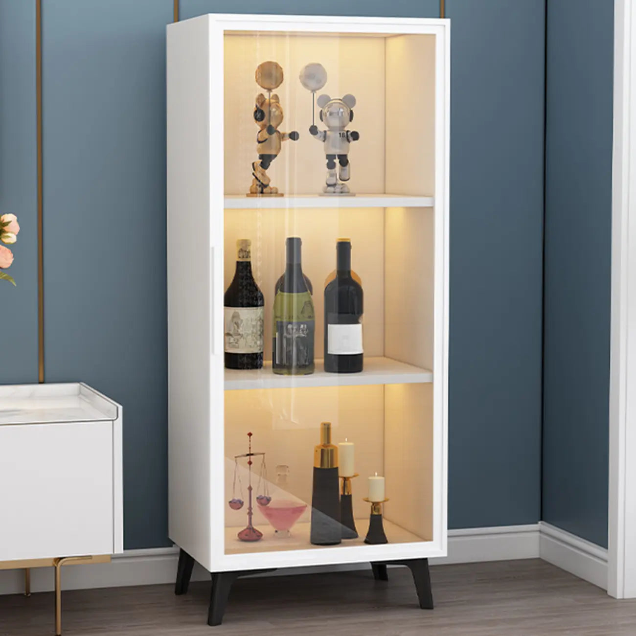 Vitrine compacte autoportante en bois et verre