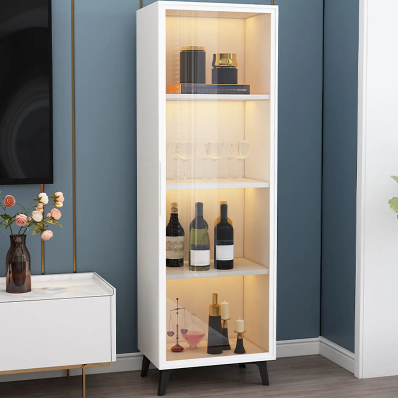 Vitrine compacte autoportante en bois et verre