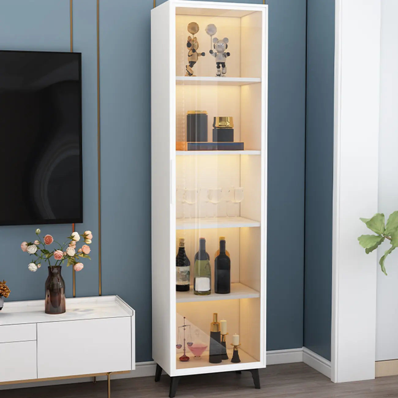 Vitrine compacte autoportante en bois et verre