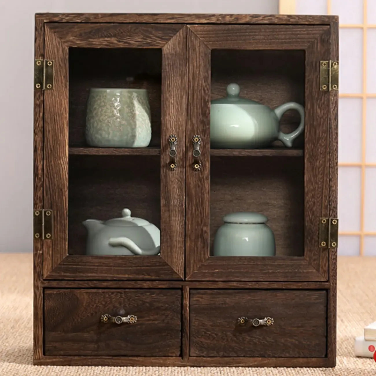 Vitrine autoportante en bois marron pour cuisine
