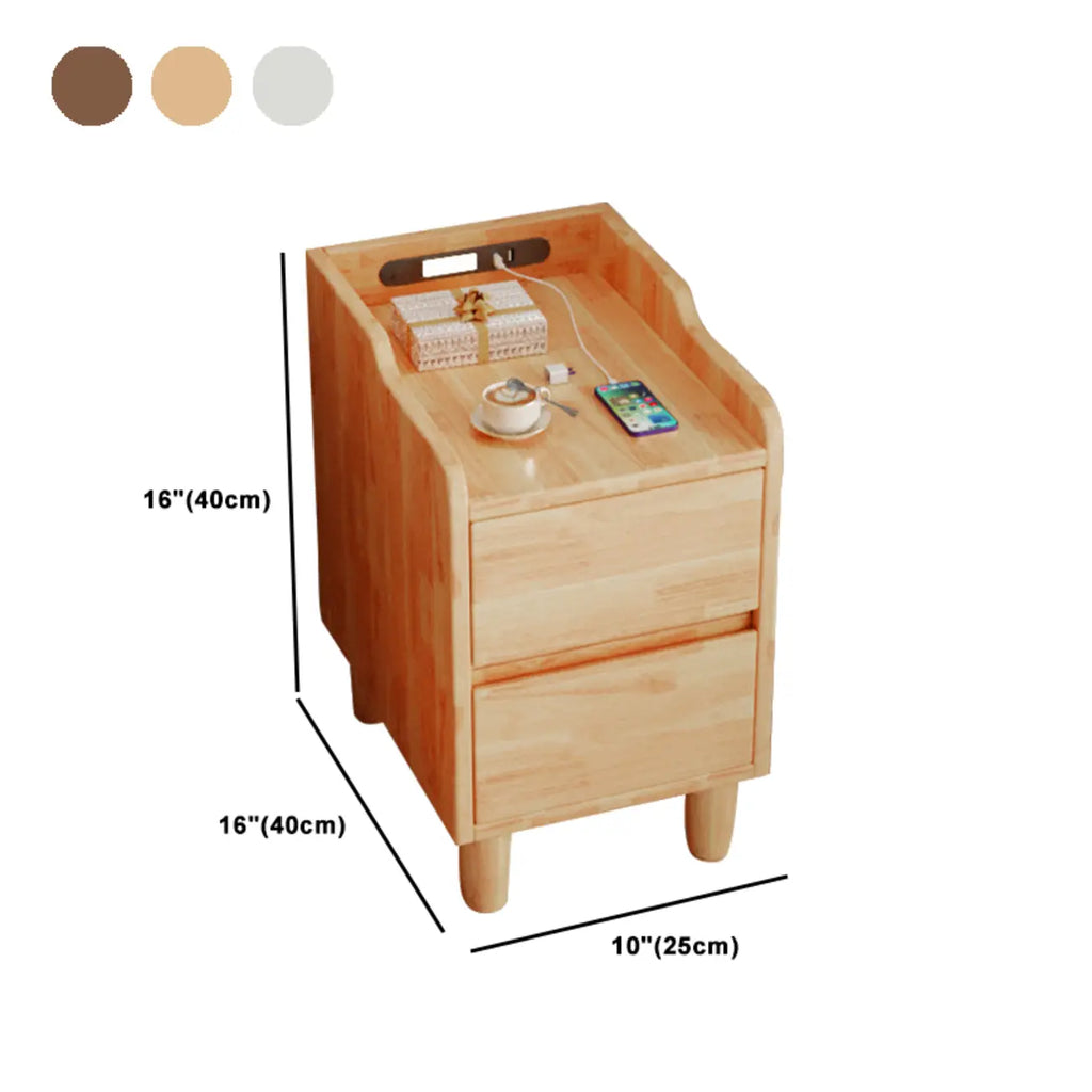 Table de chevet en bois brun avec tiroirs de chargement USB et éclairage