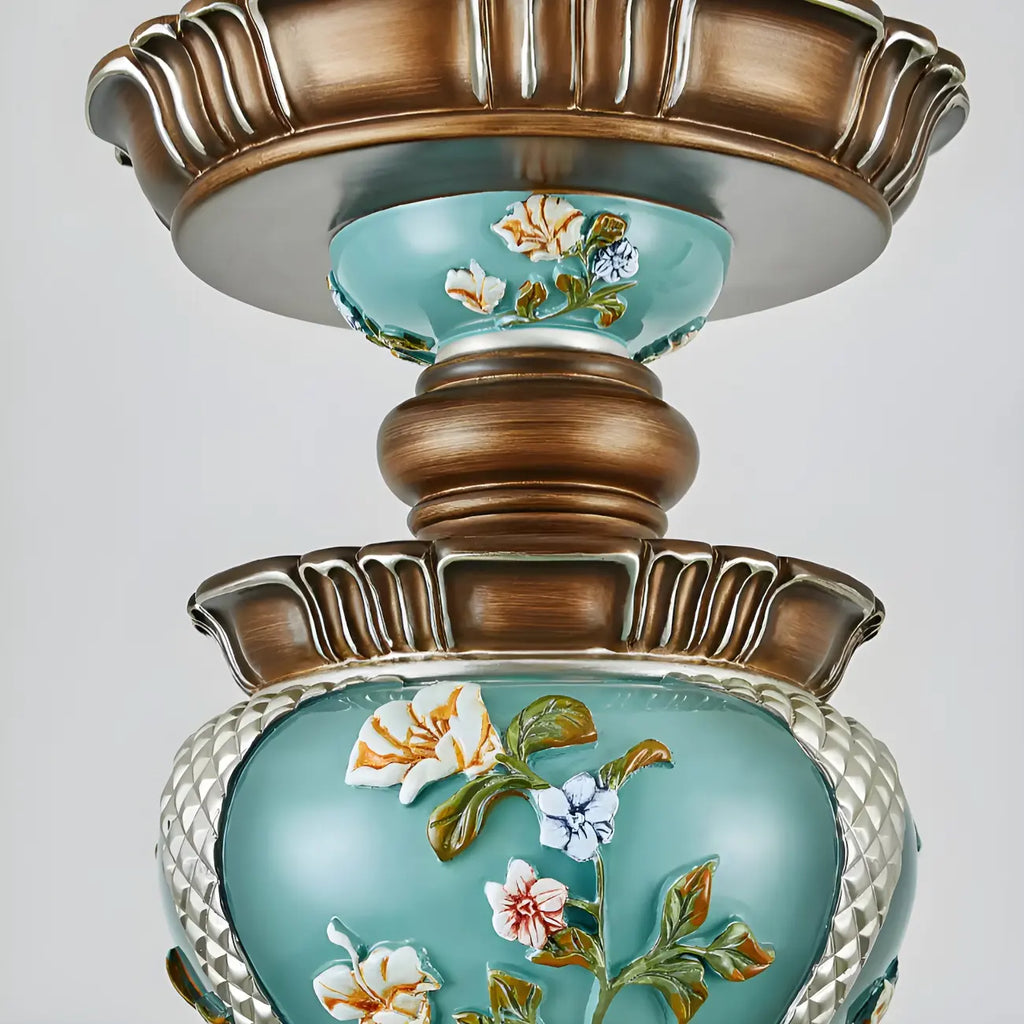 Lustre classique à motif floral en cuivre et verre dépoli céramique