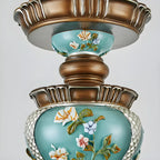 Lustre classique à motif floral en cuivre et verre dépoli céramique