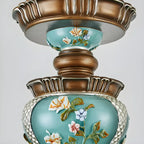Lustre classique à motif floral en cuivre et verre dépoli céramique