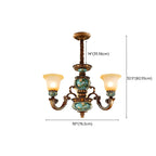 Lustre classique à motif floral en cuivre et verre dépoli céramique