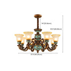 Lustre classique à motif floral en cuivre et verre dépoli céramique