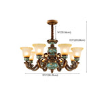 Lustre classique à motif floral en cuivre et verre dépoli céramique