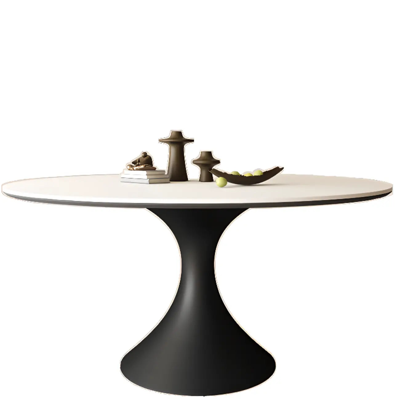 Table de salle à manger ronde moderne avec pied noir et plateau en pierre blanche