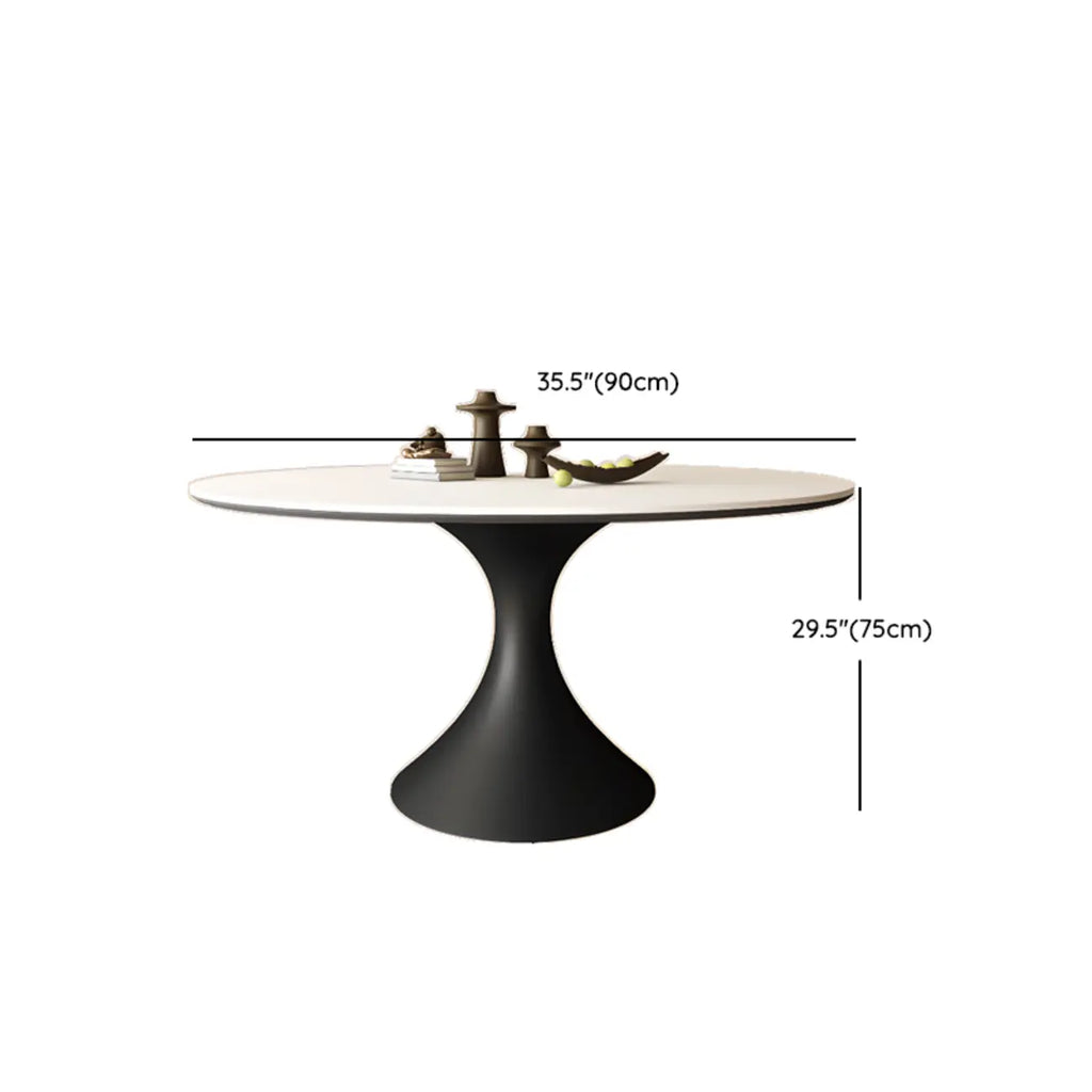 Table de salle à manger ronde moderne avec pied noir et plateau en pierre blanche