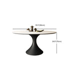 Table de salle à manger ronde moderne avec pied noir et plateau en pierre blanche