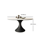 Table de salle à manger ronde moderne avec pied noir et plateau en pierre blanche