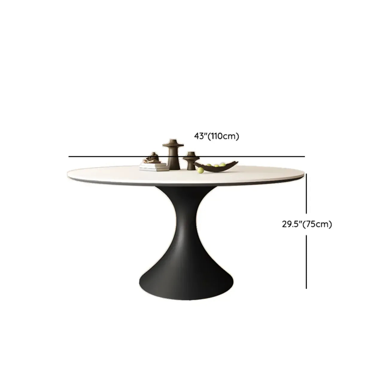 Table de salle à manger ronde moderne avec pied noir et plateau en pierre blanche