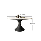 Table de salle à manger ronde moderne avec pied noir et plateau en pierre blanche