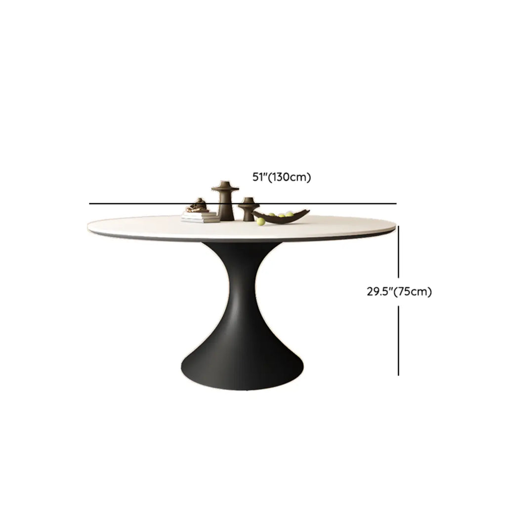 Table de salle à manger ronde moderne avec pied noir et plateau en pierre blanche