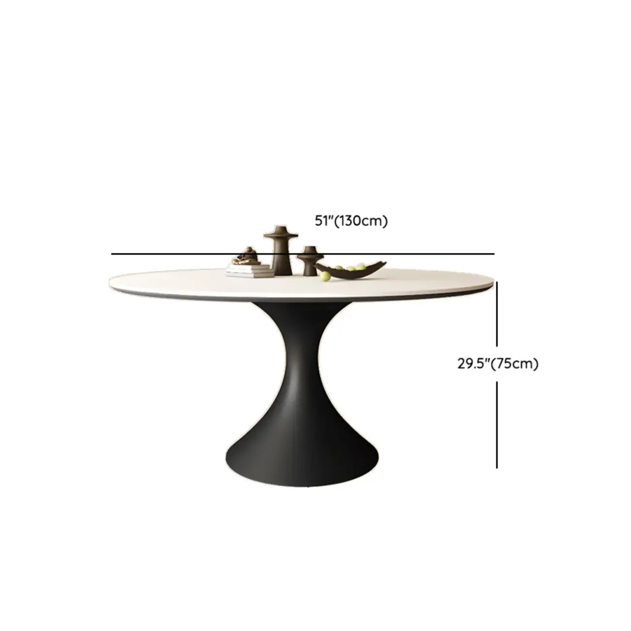 Table de salle à manger ronde moderne avec pied noir et plateau en pierre blanche