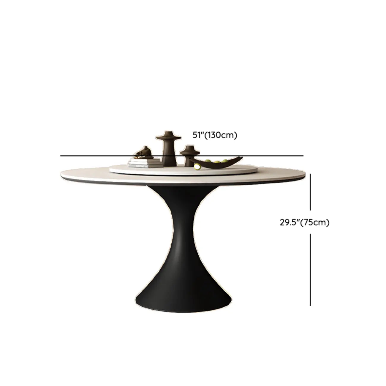Table de salle à manger ronde moderne avec pied noir et plateau en pierre blanche