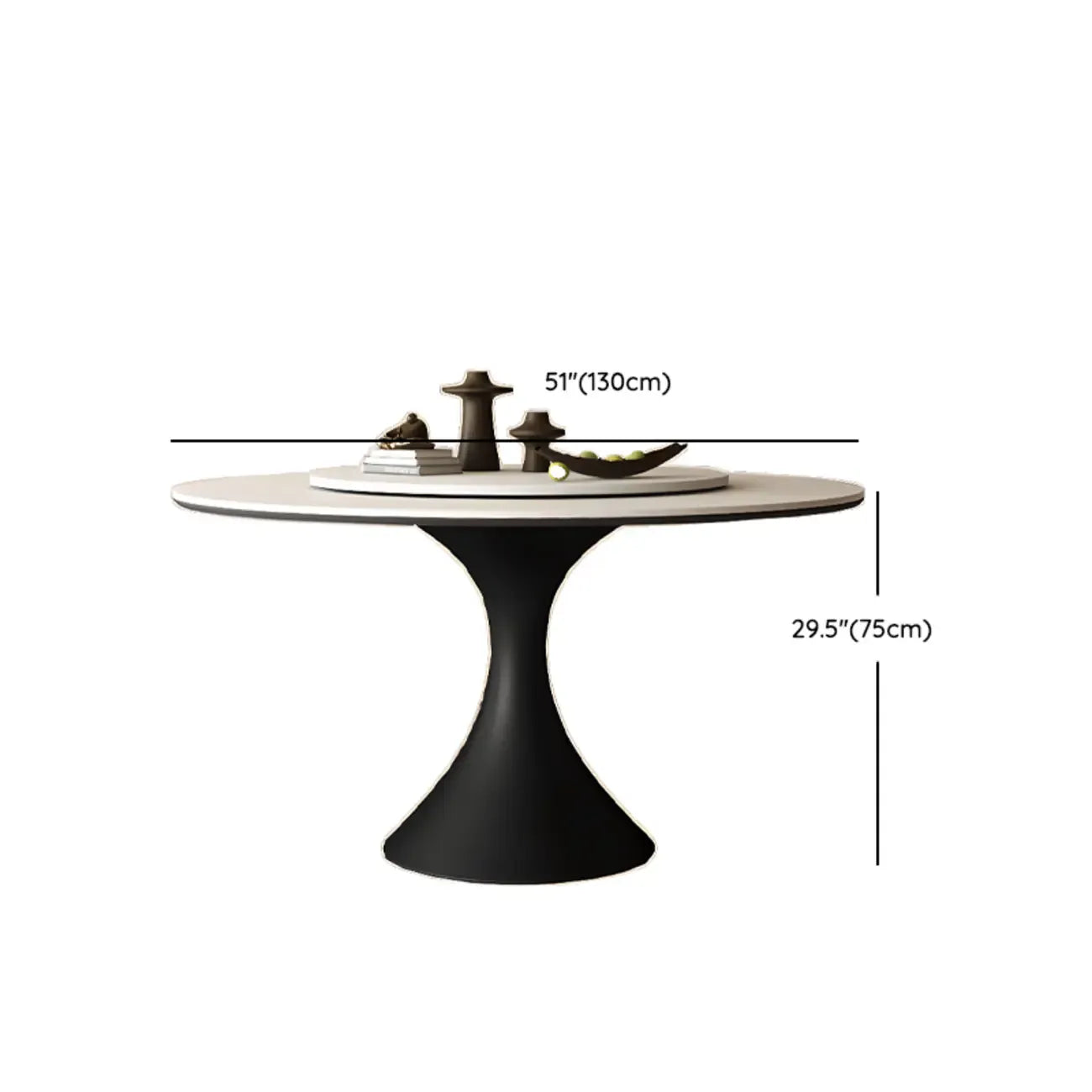 Table de salle à manger ronde moderne avec pied noir et plateau en pierre blanche