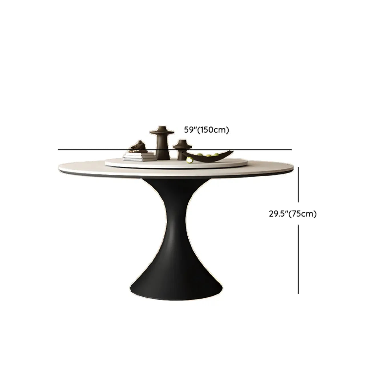 Table de salle à manger ronde moderne avec pied noir et plateau en pierre blanche