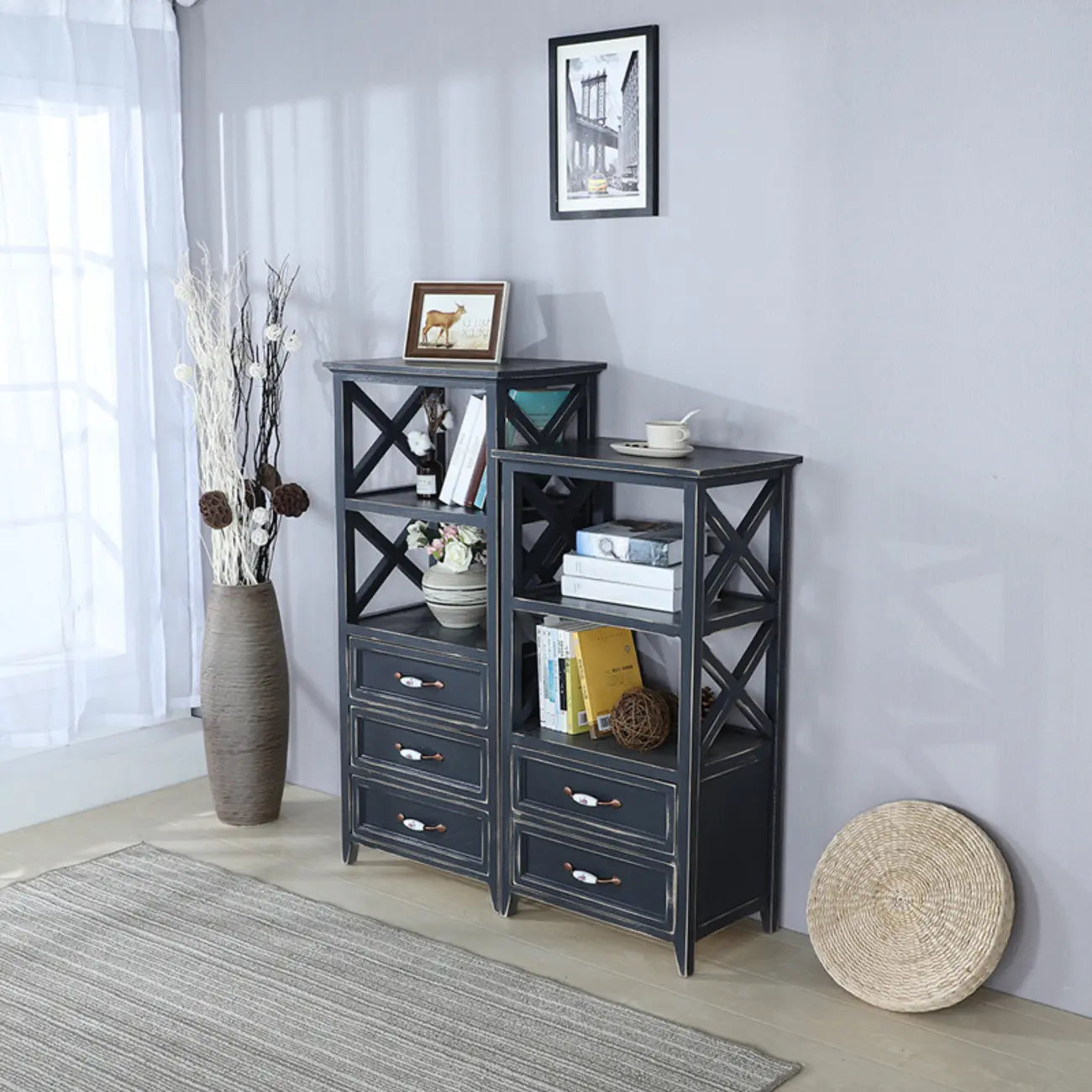 Libreria Antica Chic con Schienale Aperto in Legno Nero