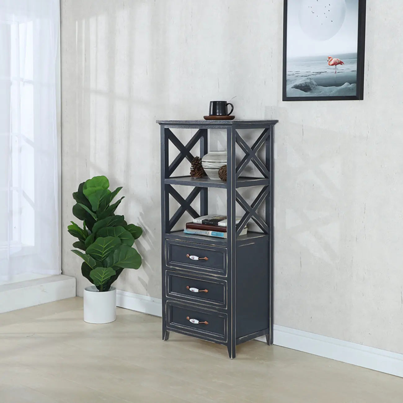 Libreria Antica Chic con Schienale Aperto in Legno Nero