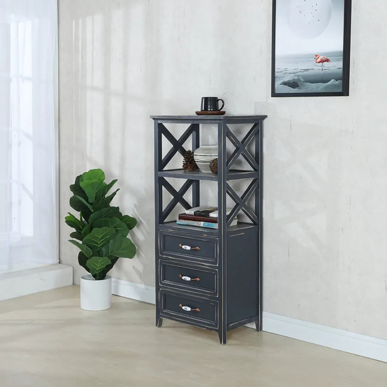 Libreria Antica Chic con Schienale Aperto in Legno Nero