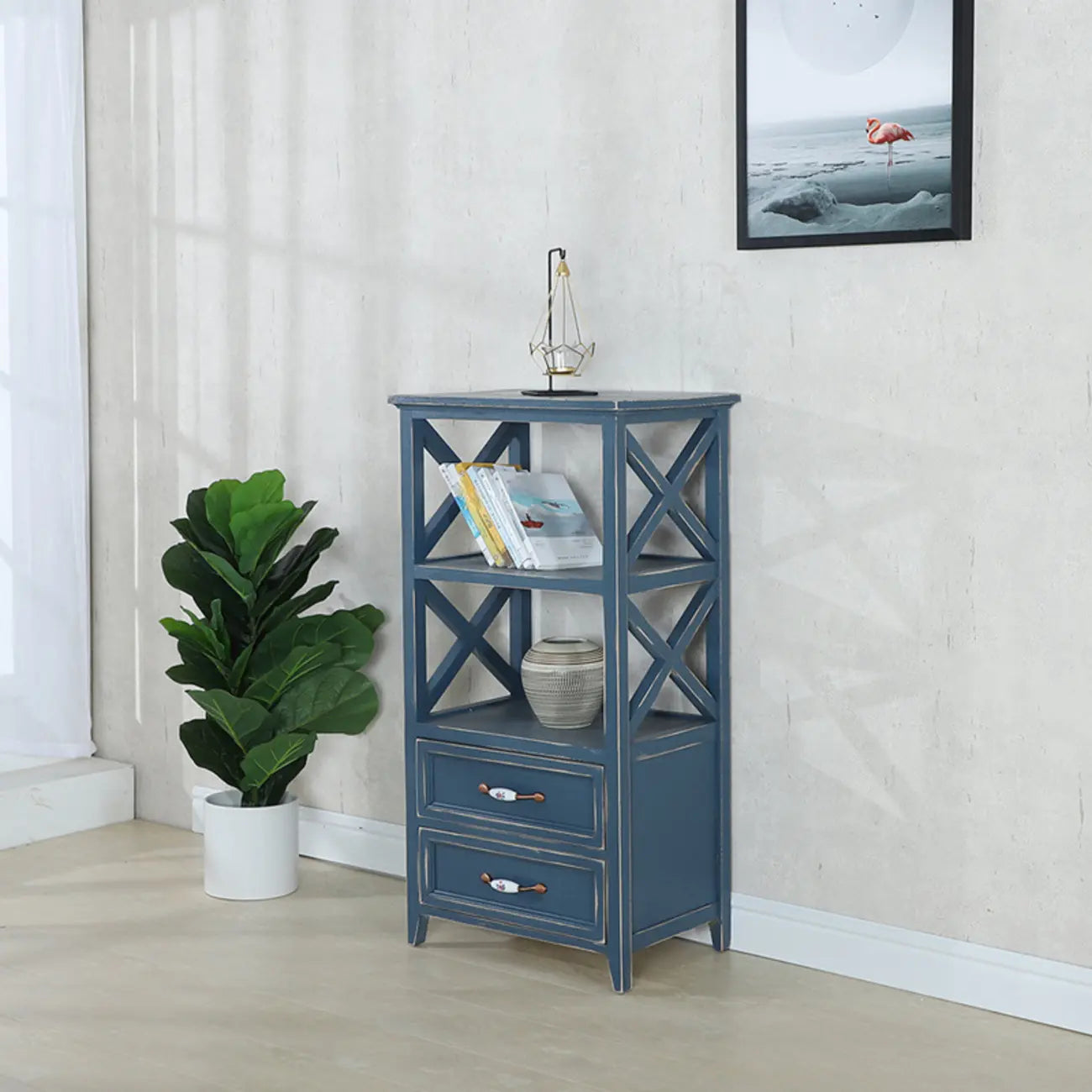 Libreria Antica Chic con Schienale Aperto in Legno Nero