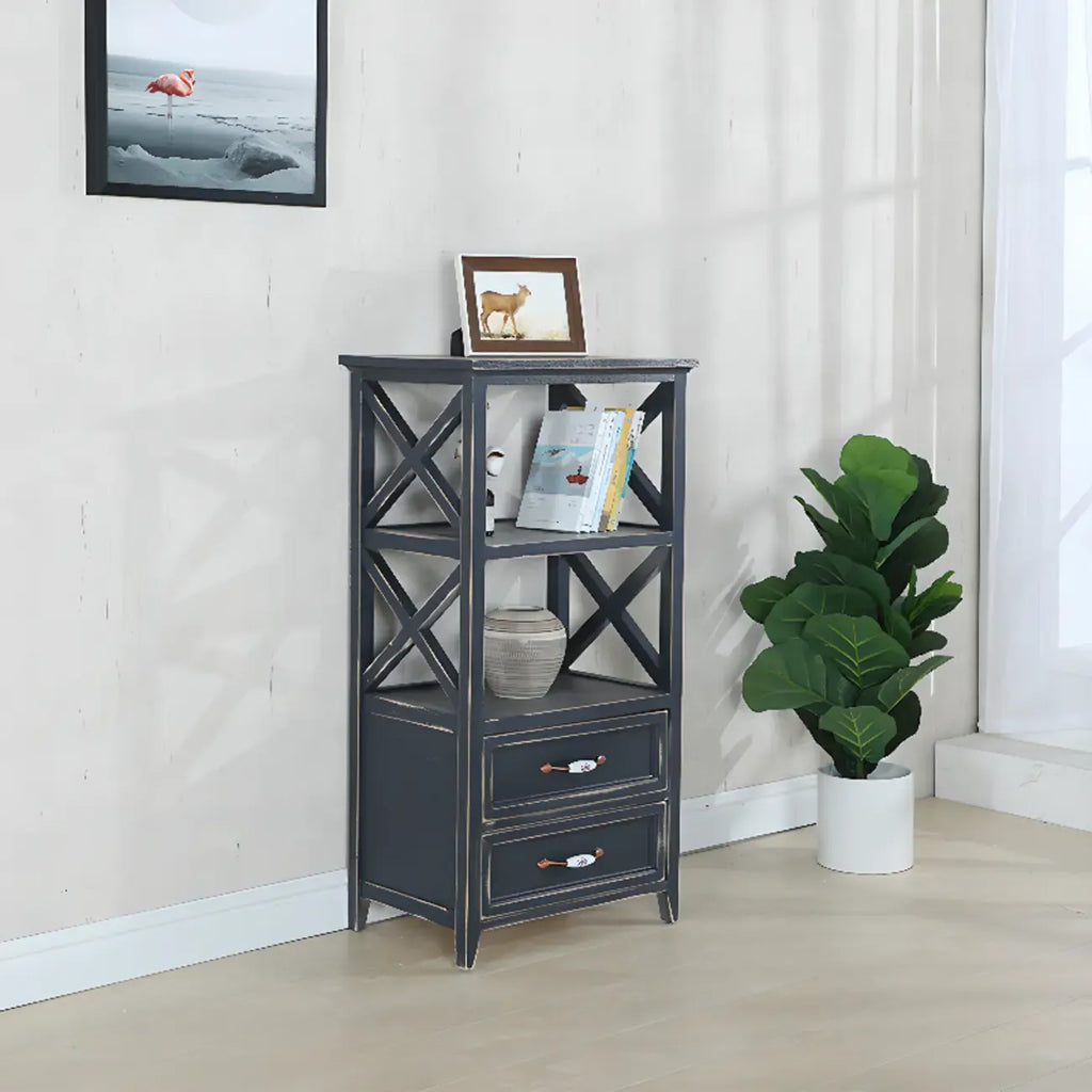 Libreria Antica Chic con Schienale Aperto in Legno Nero