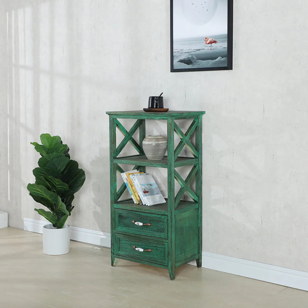 Libreria Antica Chic con Schienale Aperto in Legno Nero