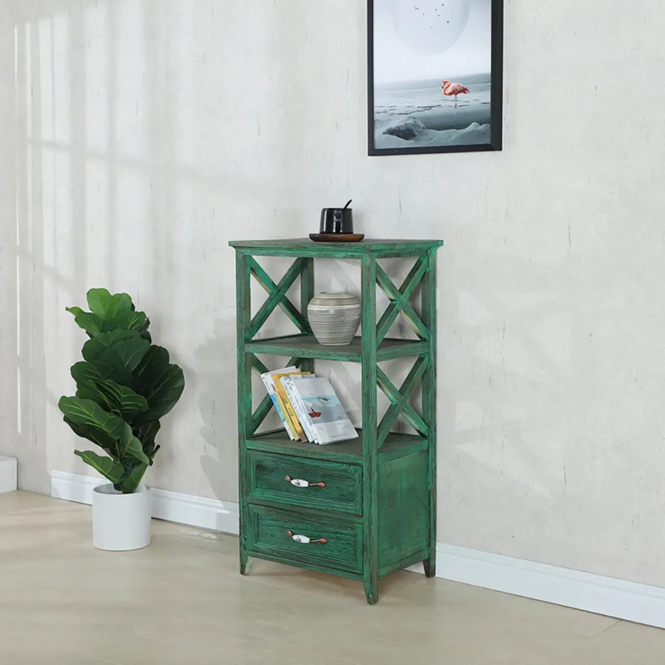 Libreria Antica Chic con Schienale Aperto in Legno Nero