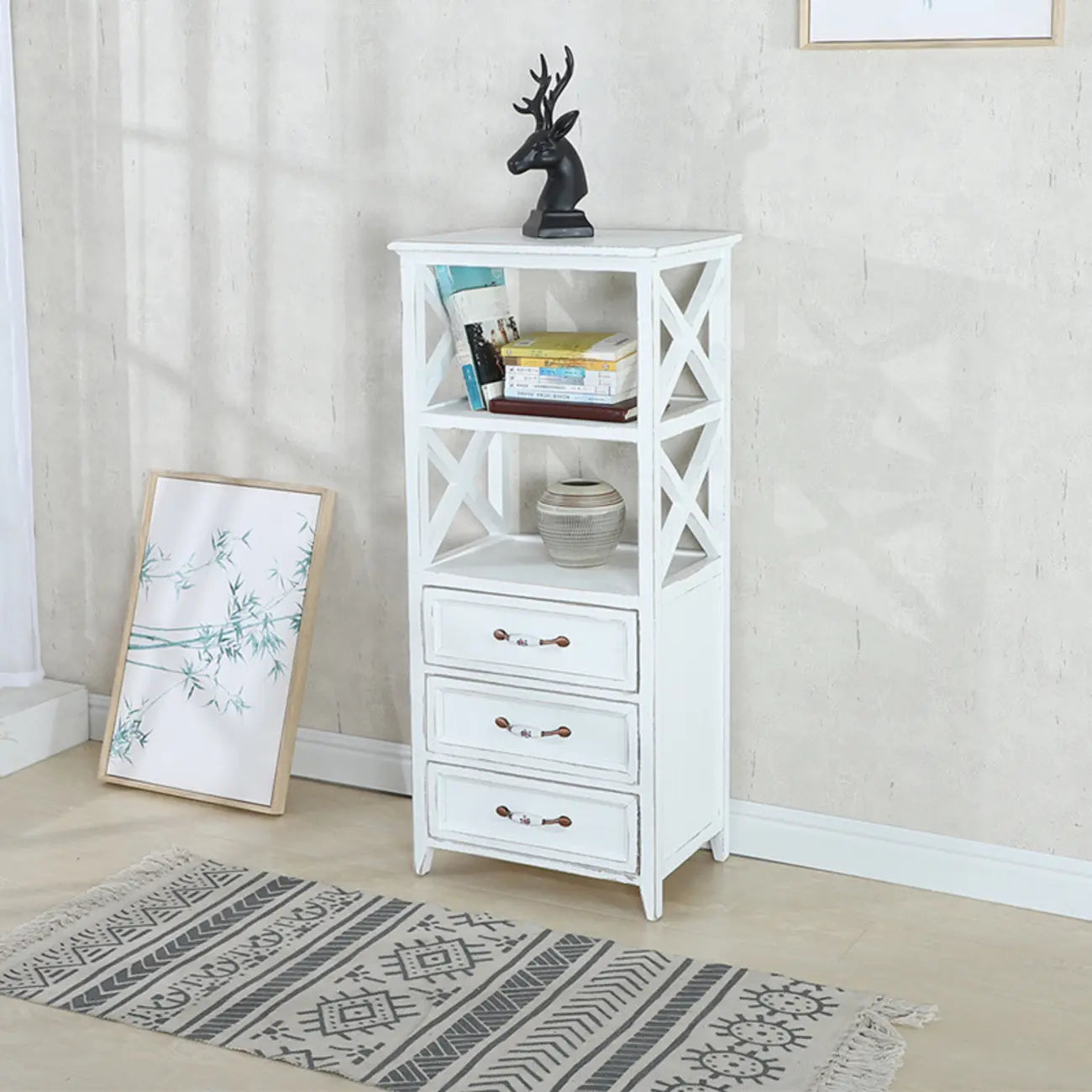 Libreria Antica Chic con Schienale Aperto in Legno Nero