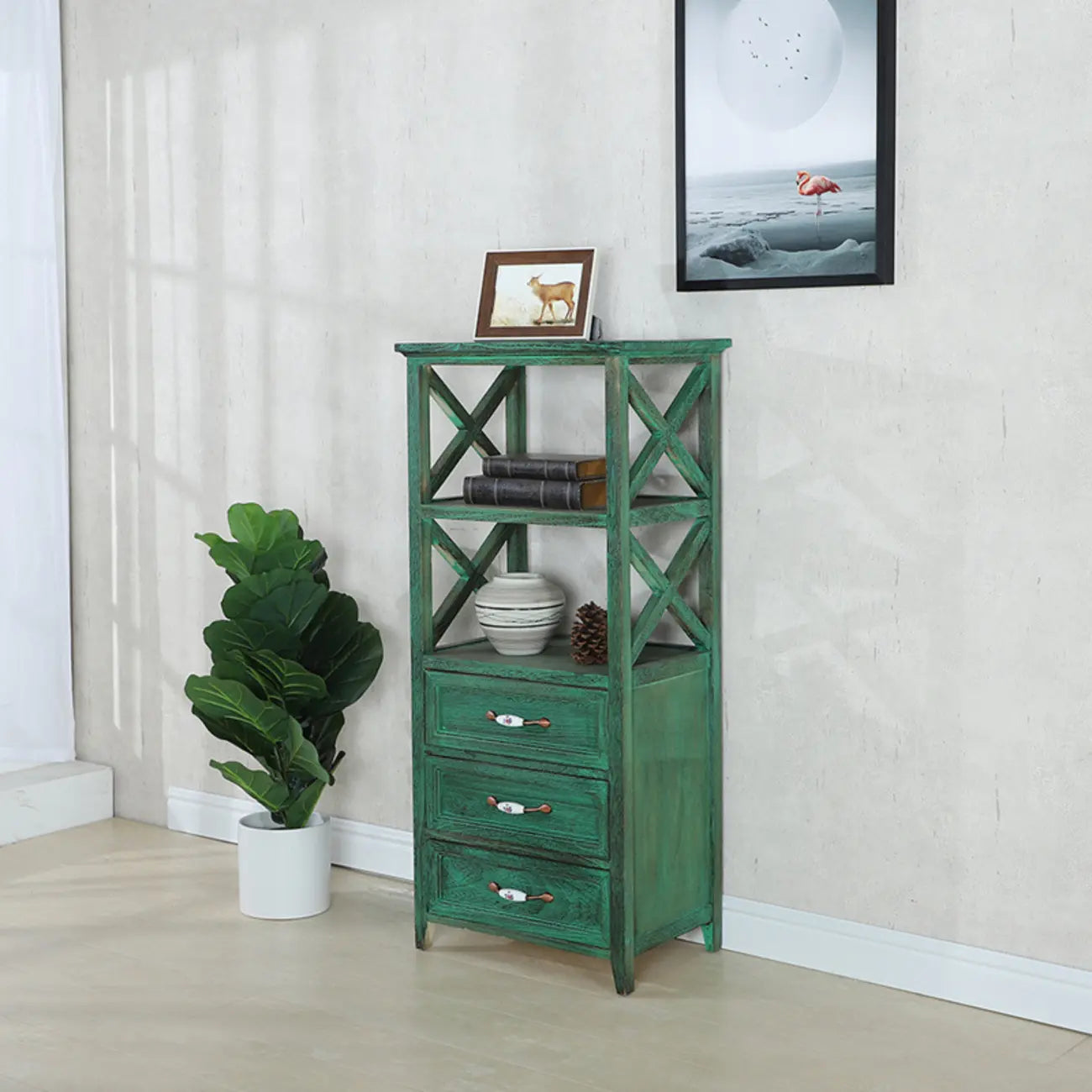 Libreria Antica Chic con Schienale Aperto in Legno Nero